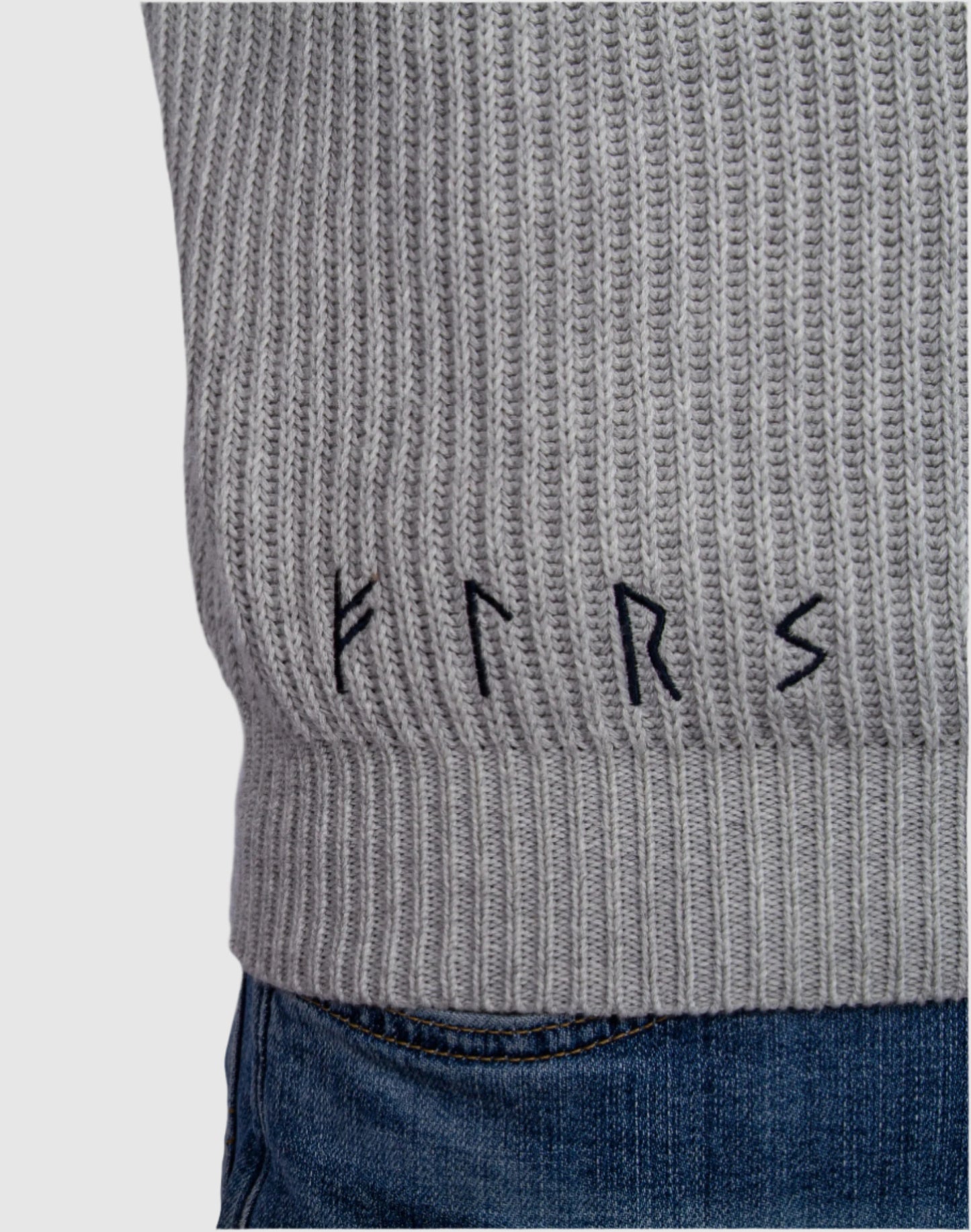 Rune embroidery detail gray half-zip sweater