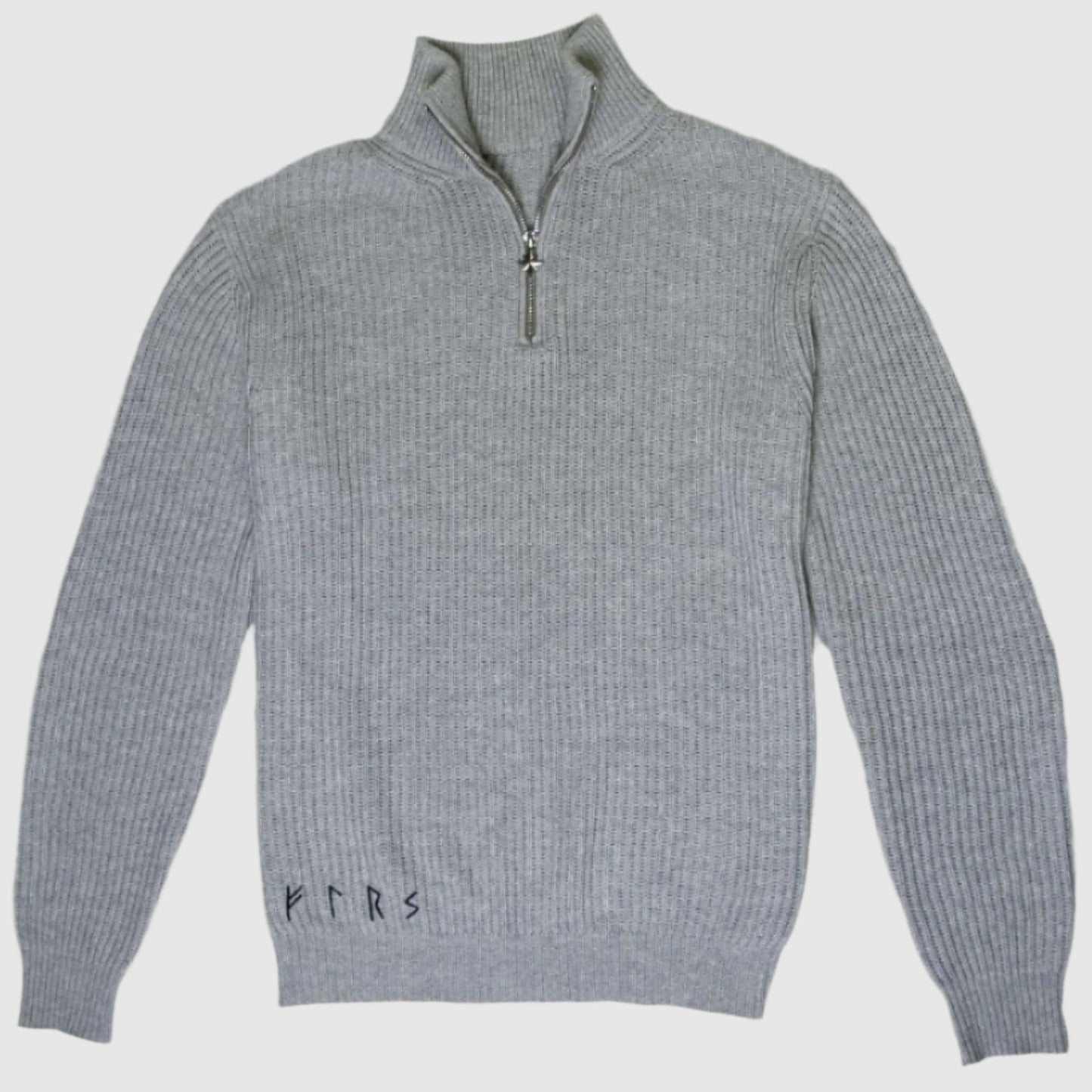 Njord men's ribbed half-zip cotton sweater gray flatlay