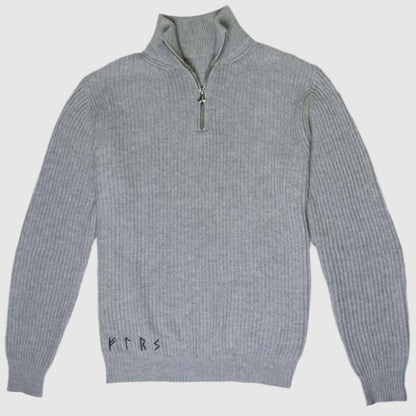 Njord men's ribbed half-zip cotton sweater gray flatlay